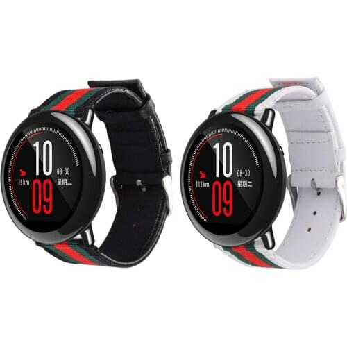 22mm Genuine Leather Nylon Watch Band Strap for Huami Amazfit PACE Smart Watch Replacement Wrist band for Stratos 2 2S 3 GTR2