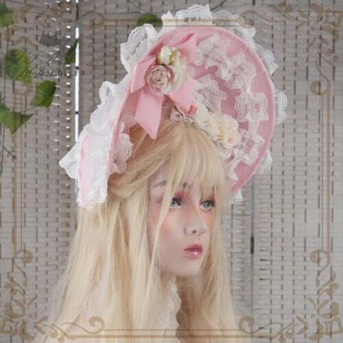 Handmade Flower Wedding BNT Cosplay Gothic Gorgeous Lace Rose Bonnet Vinatge Soft Girl Lolita Bandge BB Sun Hat Cap Headwear