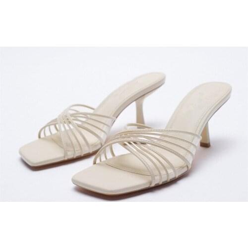 Sandals Women 2021 Luxury Brand Summer New Fashion Square Toe High Heel Design Sexy Hollow Out Muller Sandals And Slippers Woman