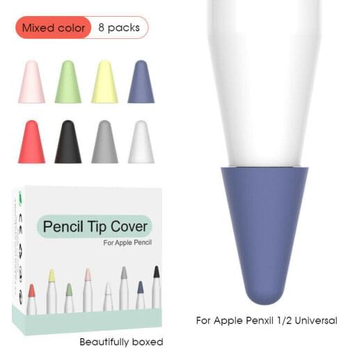 Premium 8Pcs Silicone Touchscreen Pen Nib Tip Protector Case Cap Drawing Noiseless for Apple Pencil 1st / 2nd Mixed Color