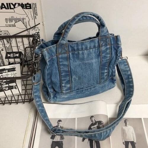 Blue Denim Shoulder Bag Women Vintage Handbag Zipper Girls Purse Cloth Pouch Girl Messenger Bags Casual Tote With Outside Pocket