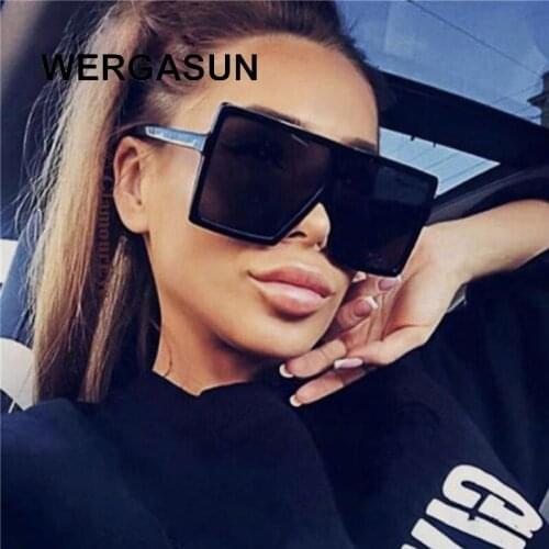 WERGASUN Plastic Oversized Women Sunglasses Square Brand Designer Big Frame men Sunglasses For Female UV400 Sun Glasses oculos