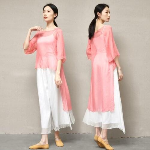 Adult Elegant Classical Belly Dance Top Split Transparent Blouse Shirt Long Costume for Women Dance Clothes Dancer Wear Clothing