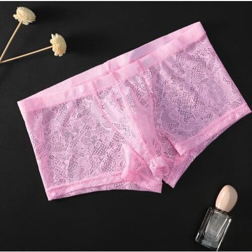 Ice Silk Breathable Underwear U Convex Men Underwear Sexy Mens Boxer Breathable Soft Male Mens Lace Transparent Boxer Shorts