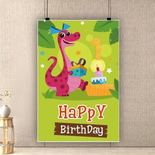 Newborn Baby 1st Birthday Cake Table Decor Background For Photography Forest Green Dinosaur Photo Backdrops Vinyl Poster