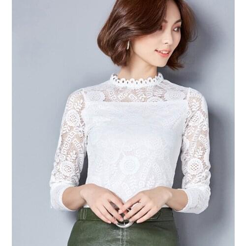 Lace Women T-shirt Long Sleeve Turtleneck Collar Pure-color Top Female Autumn Spring New Korean Slender Slim Lady Clothes H9019