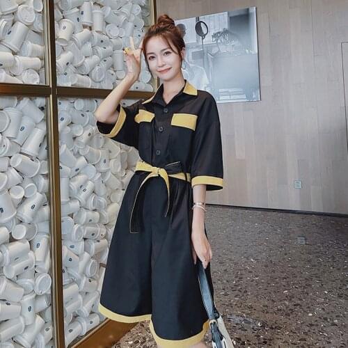 Summer Rompers for Women Fashion Splice Elegant Loose Wide Leg Shorts Jumpsuits Female Streetwear Bandage One Piece Overalls