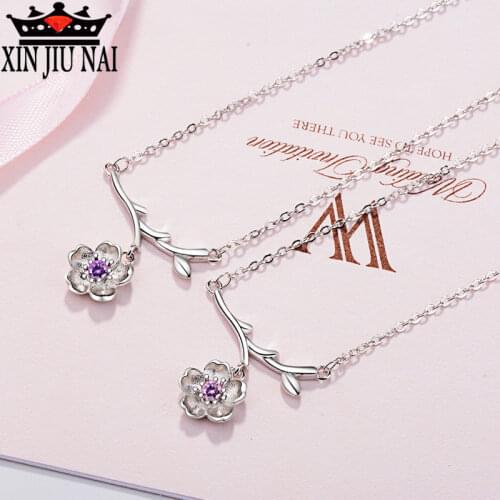 925 Sterling Silver peach flower fashion trend simple flower Pendant Necklace Flower Pendant Women Fine Jewelry Necklaces Women