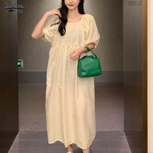 Vintage Style Womens Maxi Dress 2021 Korea Summer Puff Sleeve Dress Loose Plus Size Fairy Sweet Dresses Women Vestidos 15355