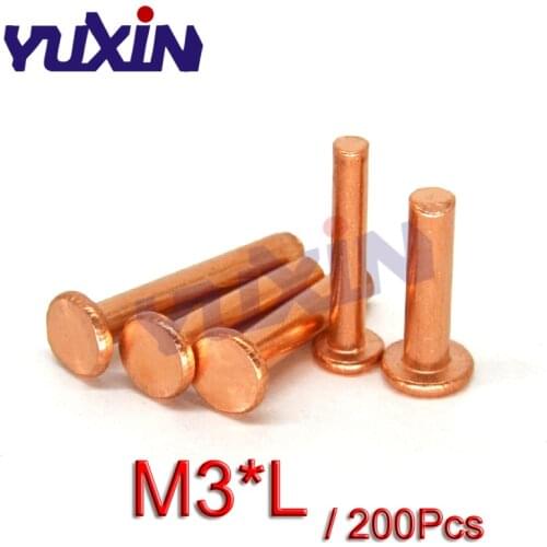 200Pcs Copper Solid Rivets GB109 M3*L Flat Head Copper Rivets Solid Brass Rivet 3mm Diameter 4mm-20mm Length