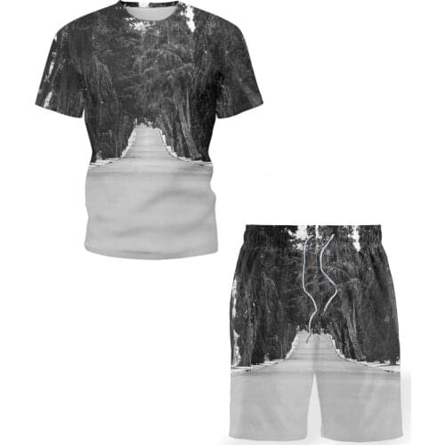 2021 Summer Mens sets T-shirt + Shorts 2 New Landscape Painting Short Sleeve Retro Sports Top 3D Printing Shorts