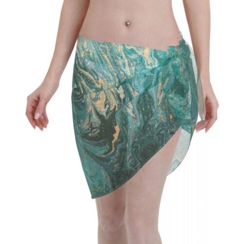 2021 Women Swimwear Pareo Scarf Bikini Cover-Ups Wrap Kaftan Sarong Beach Sexy Skirts Teal Marble Swimsuit Cover-Ups