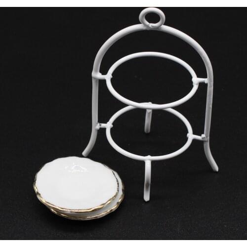 3 Pieces 1/12 Dollhouse Miniature Furniture White Cake Stand Dish Kitchen Tableware Room Decor