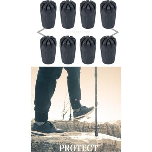 8 Pieces Hiking Stick Tips Mountaineering Pole Cap End Accessaries Black