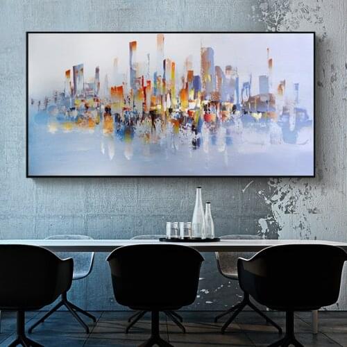Abstract Wall Art City Building Poster and Prints Scenery Oil Canvas Painting Wall Art Picture for Living Room Home Decoration