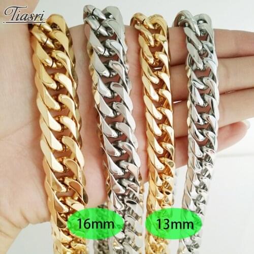 Tiasri 13/16mm Curb Cuban Link Chain Mans Necklace Chain Collar Choker Goth High Quality Stainless Steel Jewelry Punk Style