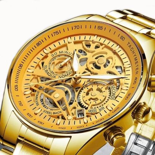 Men Quartz Wristwatches Top Brand Luxury Casual Fashion Gold Skeleton Dial Quartz Watch for Men Waterproof часы муржские наручн
