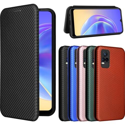 For Vivo V21e Case Carbon Fiber Flip Leather Case For Vivo Y73 2021 V2059 Business Magnetic Wallet Card Slot Slim Cover