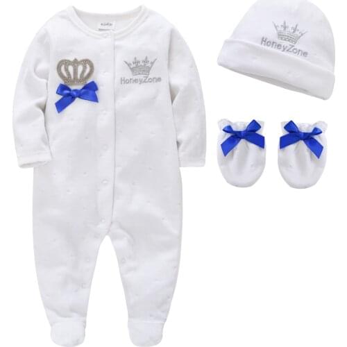 Newborn Baby Boys Girl Rompers Hat Gloves Long Sleeve Cartoon Velvet Infant Jumpsuit Overalls Cute Toddler Onesies Outfit