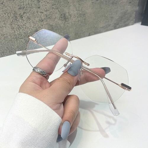 Elbru Fashion Men Women Frameless Trimming Optical Glasses Anti Blue Llight Eyeglasses Transparent Glasses Frame Accessories