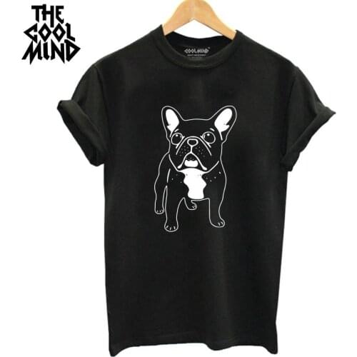 COOLMIND DO0105B cotton french bulldog print t shirt women casual dog print t-shirt for girls summer women tshirt tops