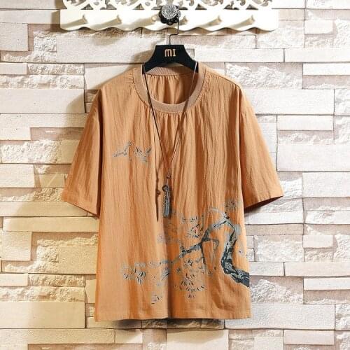 Short Sleeve Linen T Shirt MenS 2021 Summer White Black Tshirt Top Tees Chinese Fashion Clothes OverSize 4XL 5XL O NECK