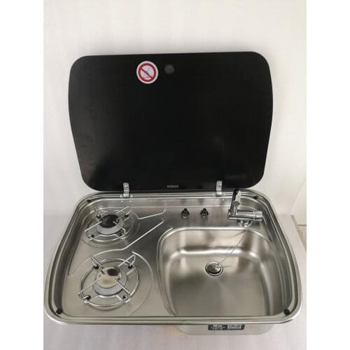 Boat Caravan RV 2 Burner LPG Gas Stove Hob and Sink Combo With Tempered Glass Top 600*445*145mm GR-588