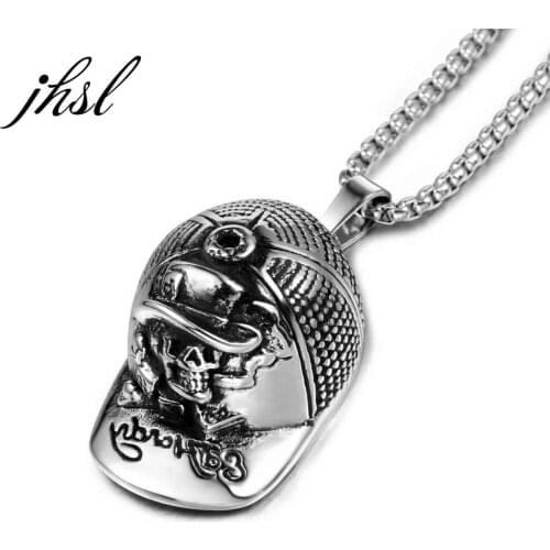 JHSL New Hiphop Men Hat Shape Pendant Necklace 55 60 70cm Stainless Steel Chain Silver Color Fashion Jewelry Gift