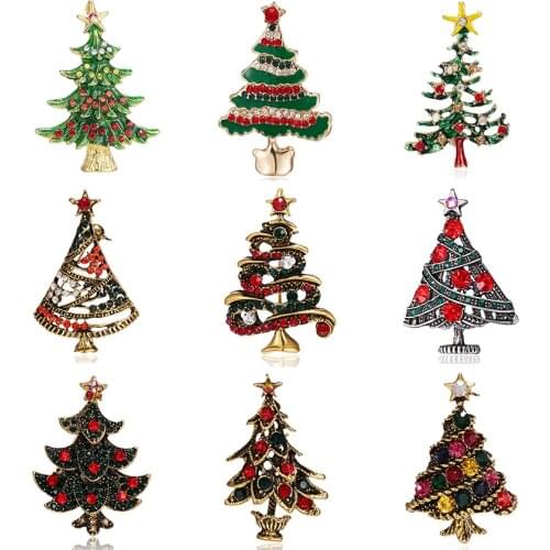 RINHOO Vintage Christmas Tree Brooches Women Luxury Rhinestone Coat Corsage Fashion Jewelry New Year Party Brooch Pins Good Gift