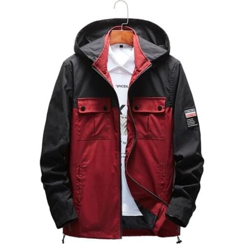 Spring mens jacket casual quality jacket hooded stitching coat mens clothing large size