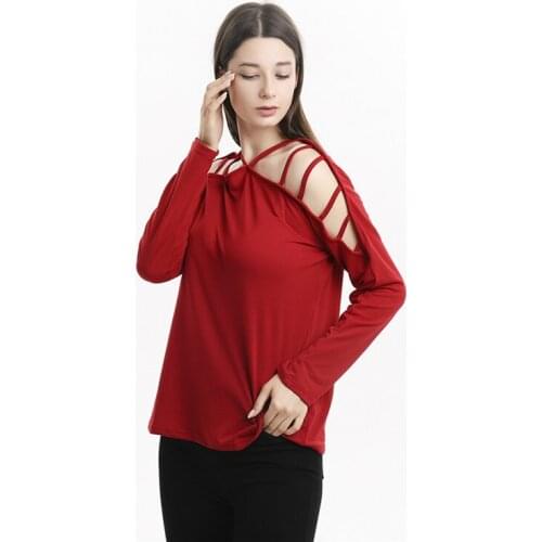 Fashion Autumn Winter Women Tops Sexy Strap Hollow Out T-shirt Casual Solid Color T-shirt Slim Long Sleeve Streetwear For Women