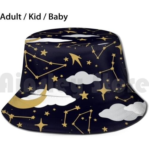 Celestial Stars And Moons In Gold And White Sun Hat 1577 Bucket Hat Celestial Stars Star Cosmos Night