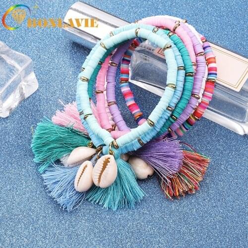 NUNCAD Bohemian style Color Shell Tassel Bracelet Braided Rope Knot Bracelet Color Resin Good Quality