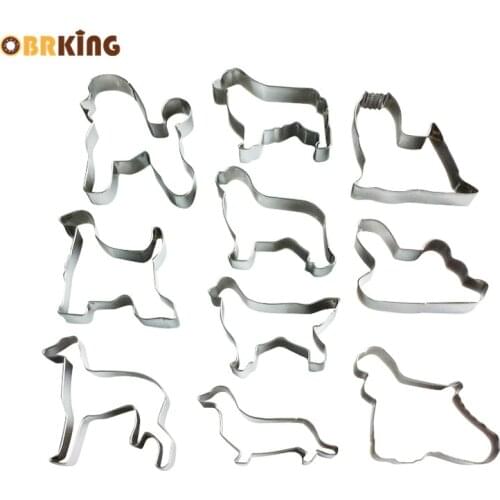 OBRKING 10Pcs/set Stainless Steel Cookie Cutter Dog Pattern Biscuit Mold DIY Mousse Cake Decorating Mould Kitchen Baking Tools