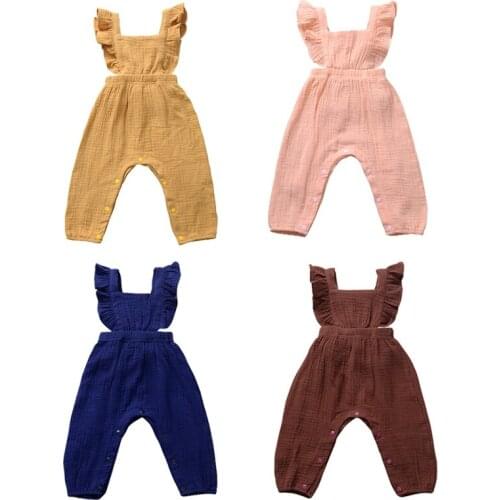 New Born Baby Clothes Backless Striped Ruffle Romper Solid Color Overalls Jumpsuit Baby Girl Clothes Romper1