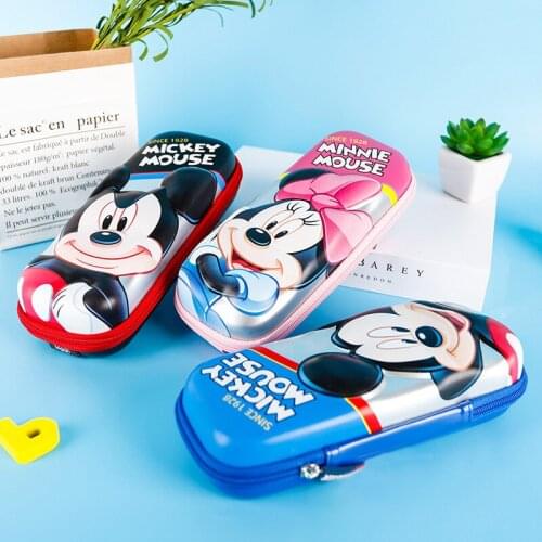 Genuine Disney Pencil Case Mickey 3D Waterproof Cartoon Cute Large Capacity Stationery Bag EVA Handbag School Supplies Gift