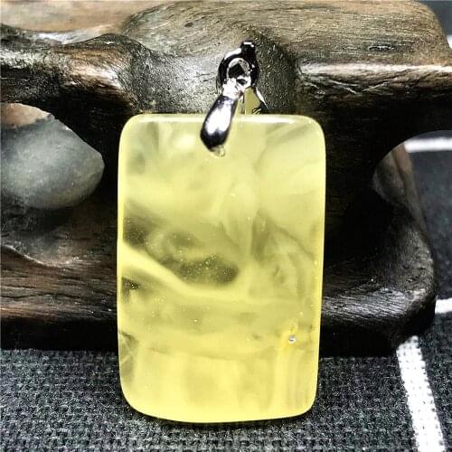Necklace Pendant Natural Yellow Amber Jewelry For Woman Lady Man Crystal 23x15mm Beads Rectangle Stone Silver Hook Pendant AAAAA