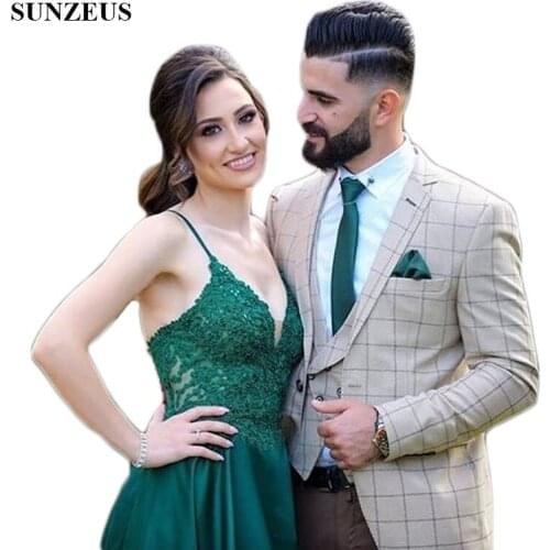 Side Leg Slit Long Prom Gowns for Girls Sweetheart Spaghetti Straps A-Line Formal Prom Dresses Emerald Green Satin Party SP43