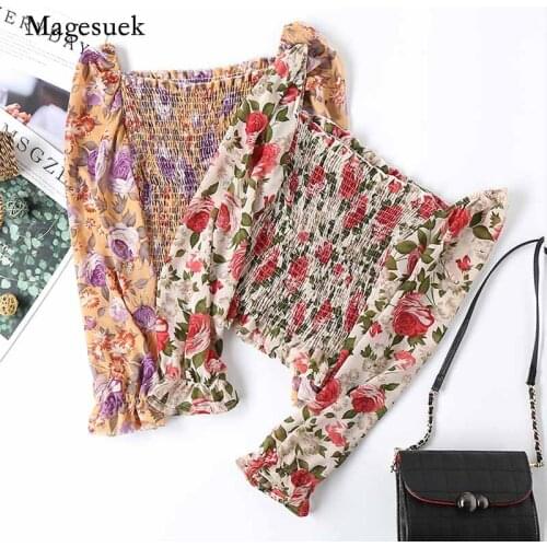 Long Sleeve Casual Chiffon Women Blouse 2020 Spring Female Print Floral Raglan Shirt Short Blouses Boho Pullover Tops 11186