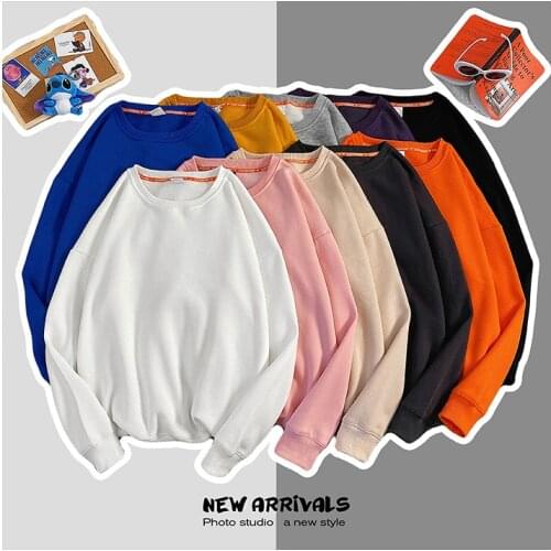 Plus Size 5XL Unisex Loose Bright Solid Color Plain Fleece Cotton Crewneck Pullover Sweatshirt