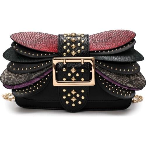 PU Leather Women Luxury Designer Handbags 2021 Shopper Bag New Fashion Large Capacity Rivet Butterfly Wings Chain Crossbody Bags