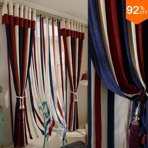 Most Thick Blackout Red Blue stripe patchwork curtains study Room Curtain Classic living rooms pontificals bedroom the Curtains