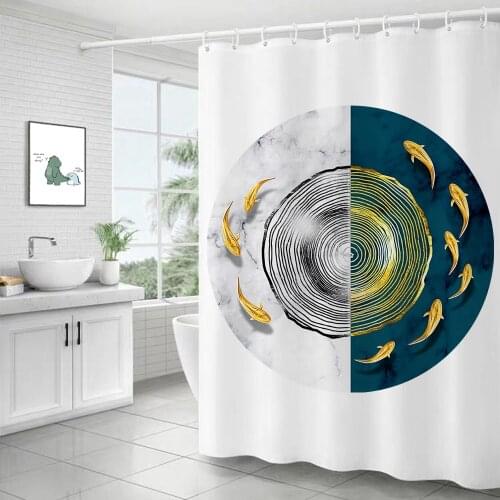 Modern Nordic Style Marble Pattern Geometric Figure Shower Curtain Windproof Bathroom Decoration Home Furnishing