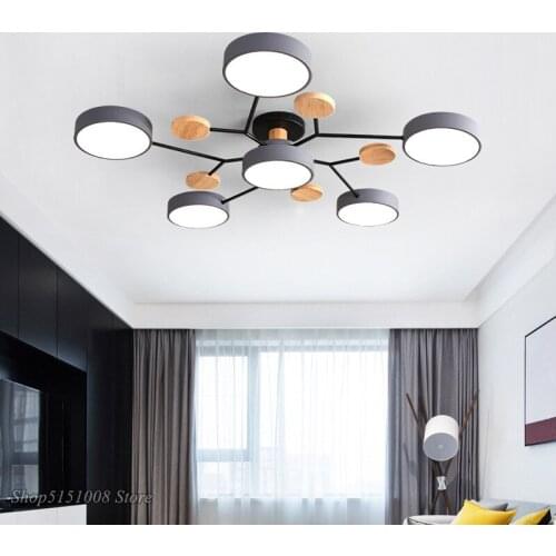 Modern LED ceiling chandelier Lights Round Metal Lampshades Wooden Ceiling lamp Living Room Bedroom Lighting Fixture Home Deco