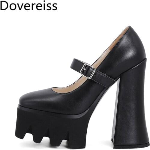 Fashion Womens Shoes Summer Elegant Pure Color New White Round Toe Goth Chunky Heels Buckle consice Pumps Office Lady 35-43