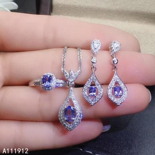 KJJEAXCMY Fine Jewelry Natural Tanzanite 925 Sterling Silver Women Pendant Necklace Chain Earrings Ring Set Support Test Fashion