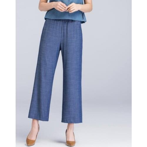 2021 Summer Tencel Soft Jeans Wide Leg Pants Women Korean Casual Loose Elastic Waist Straight Thin Denim Pants Plus Size