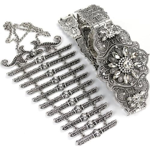 Sunspicems Retro Silver Color Caucasus Wedding Belt Breastplate Sets for Women Vintage Metal Chain Jewelry Georgia Bridal Gift