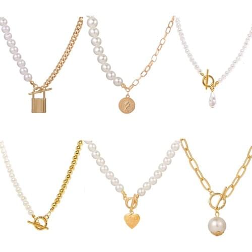 New Bohemian Pearl Pendant Necklace for Women Girls 2021 Retro Gold Chain Necklaces Female Fashion Jewelry Gifts