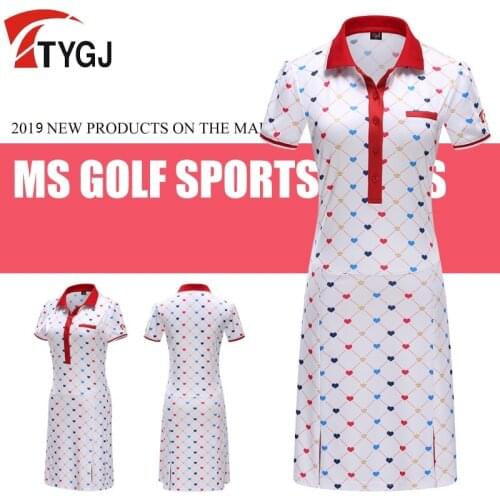 Women Printing Dress Fitness Tennis Slim Sportswear Ladies Short Sleeve Turn Down Collar Golf/Tennis Mini Dress